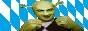 markus soeder cosplaying as shrek with bavarian flag behind him