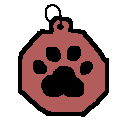 fighter badge from mewgenics, faded red with paw print design