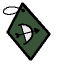 hunter badge from mewgenics, dark green with bow and arrow design